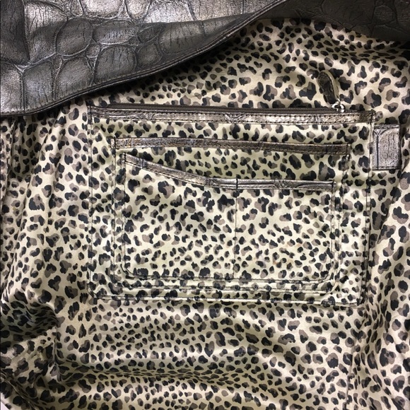 Pewter Kate Landry Leather Croc Shoulder Bag Purse - Picture 7 of 8